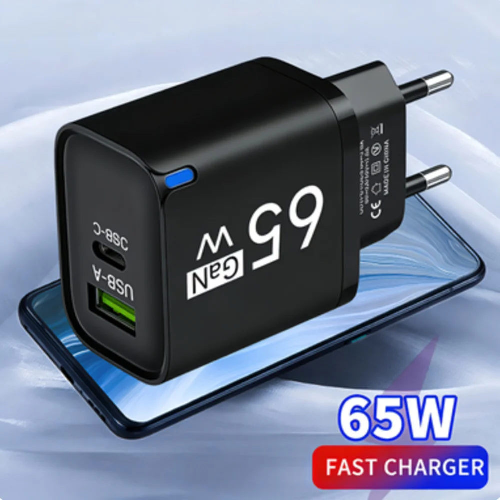 GaN 65W Type C USB Fast Charging Charger For iPhone Honor Xiaomi Huawei Samsung Oneplus Quick Charge Mobile Phone Wall Adapter