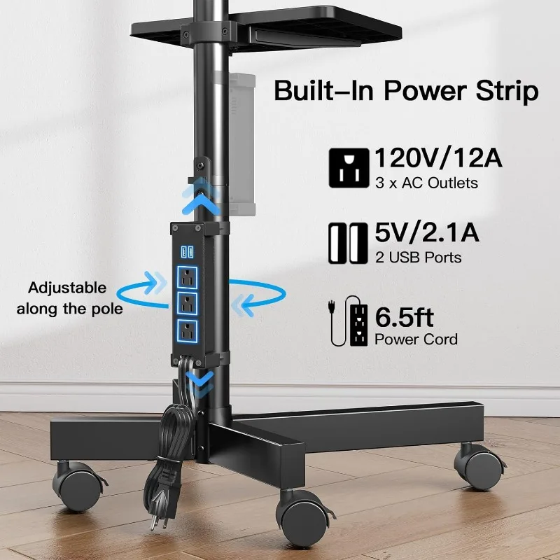 Rolling TV Stand with Power Outlet, Mobile TV Stand for 23-60 Inch Flat/Curved LED/LCD/OLED TVs up to 88 lbs