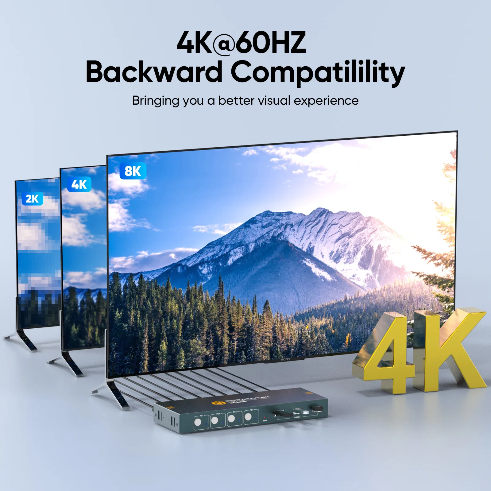 PWAY 4K @ 60 Гц HDMI KVM переключатель 4 в 1 выход Поддержка HDMI 2,0 HDCP 2,2 с USB порт Hotkey переключатель настольный компьютер, принтер клавиатура мышь