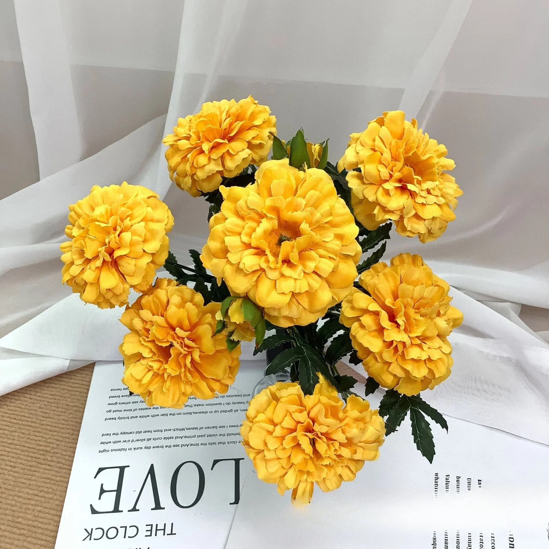 Vintage Künstliche Ringelblumen, Faux-Kalendula-Bouquet, Einfacher Retro-Stil für Wohnzimmer, Heimdekoration, Vasen-Mittelstück – Detail 8