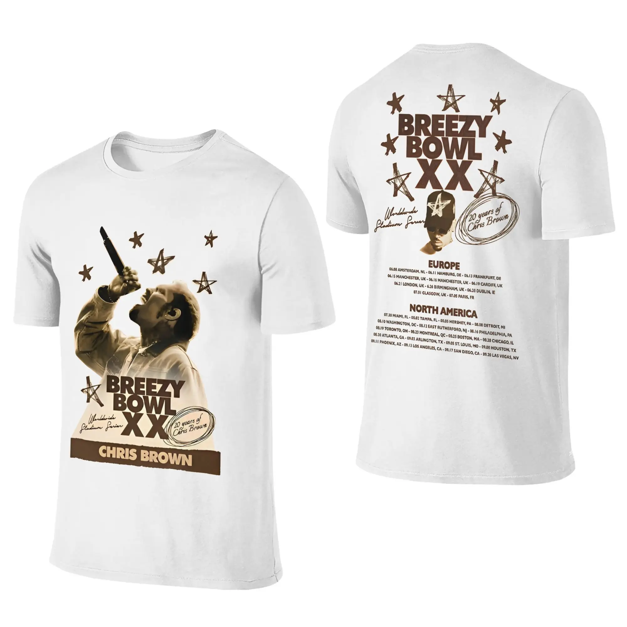 

Крис Браун Футболка Beach Breezy Bowl XX 2025 Tour Винтажные футболки Хлопковая футболка в стиле Харадзюку для мужчин Футболки с короткими рукавами на заказ