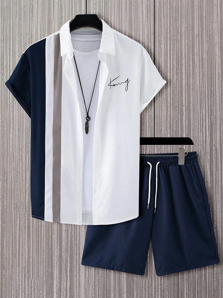 Conjunto de camisa de manga corta y pantalones cortos de playa para hombre, ropa informal para deportes al aire libre, Verano