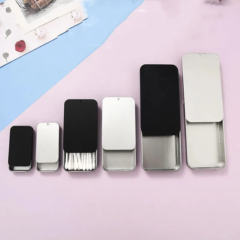 مستطيل متجمد العناصر الصغيرة التعبئة حالة السفر المحمولة الغبار صندوق حديد 3 قطعة/المجموعة فضي أسود انزلاق غطاء صفيح صندوق