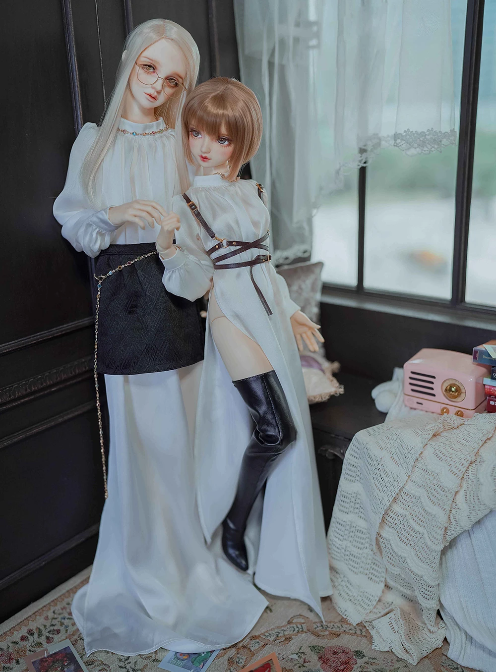 D04-B379 Children handmade toy BJD/SD doll clothes 1/3 62 68 gr16 White high fork long skirt 1pcs