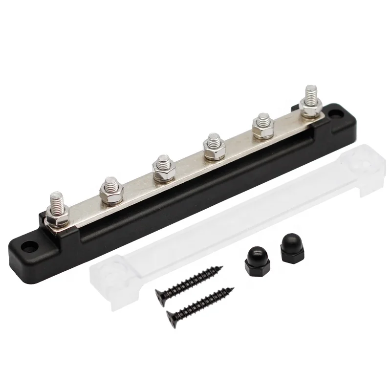 4 Terminal Bus Bar Ground Power Distribution Terminal Block Bus Bar with Cover for Auto Marine Car Pickup Trailer RV Boat