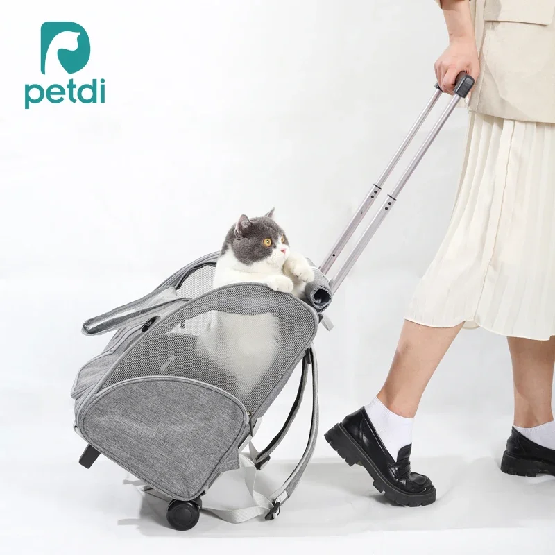 

Pet trolley case Double cat bag Going out Portable trolley Cat two large suitcases Backpack