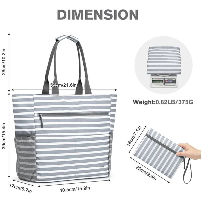 Beach Swimming Tote Bags, Large Waterproof & Sand Proof, Foldable One Shoulder Bag, Large Capacity Portable Handheld Storage Bag