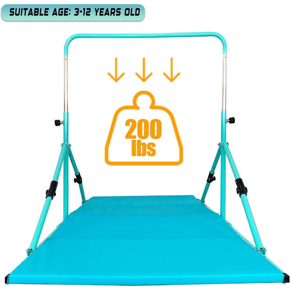 Foldable Gymnastic Bar with Mat for Kids Ages 3-12, 200 lbs Weight Capacity, Gymnastic Kip Bar Horizontal Bar for Kids,