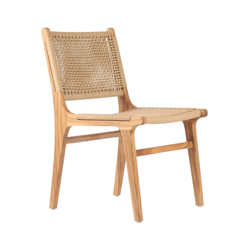

retro dining chair, Nordic solid wood saddle leather chair, designer rope chair, model room book hard leather table and chair