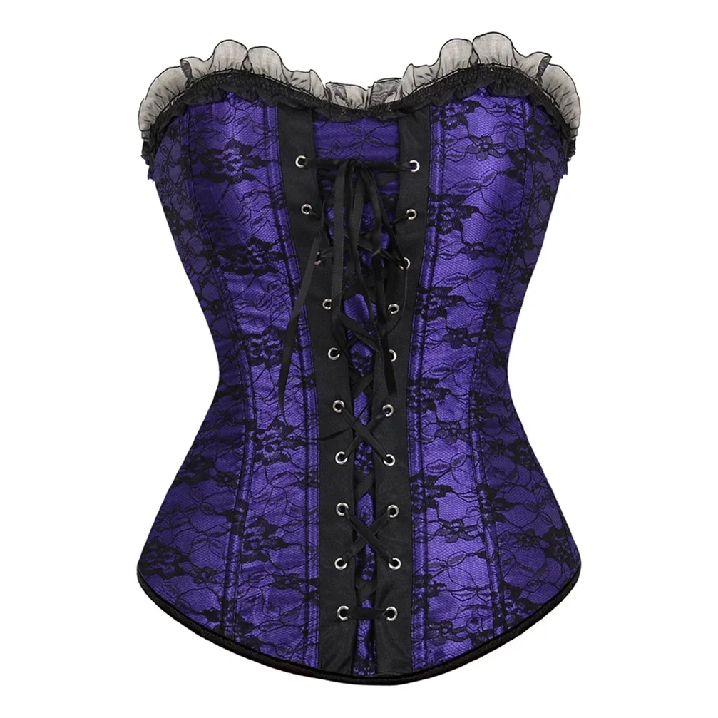 

Overbust Corset for Women Burlesque Flower Print Lace Up Corsets Bride Bustier Tops Plus Size Korsett Bachelorette Party Costume