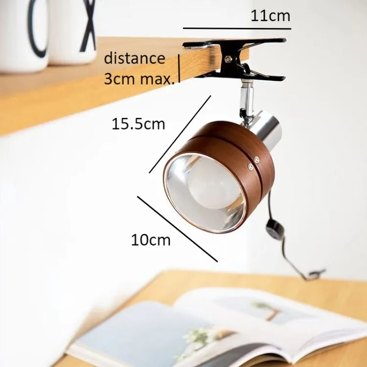 Swing Arm Clip Wall Lamp, Retro Japanese Solid Wood Sconce with Plug Cable, LED Reading Light for Bookshelf Bedside Office Table