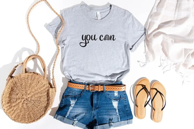 Skuggnas You Can Graphic Cotton T-shirt Inspirational t shirt Self Love Shirt Gift for Woman Self Care Shirt Fashion Girls top