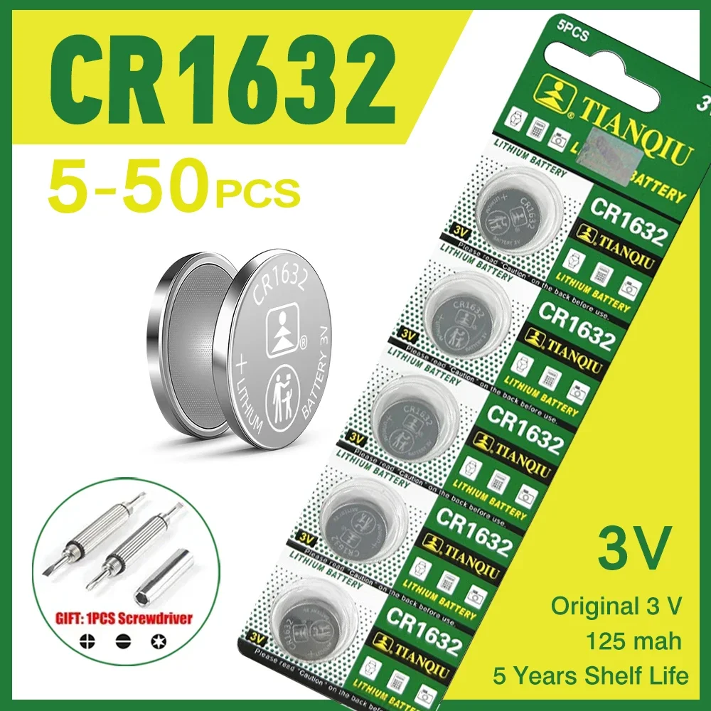 Hot Button Battery 5-50Pcs CR1632 BR1632 DL1632 ECR1632 LM1632 Lithium Battery Cell Button Toys 1632 Batteries Card Retail