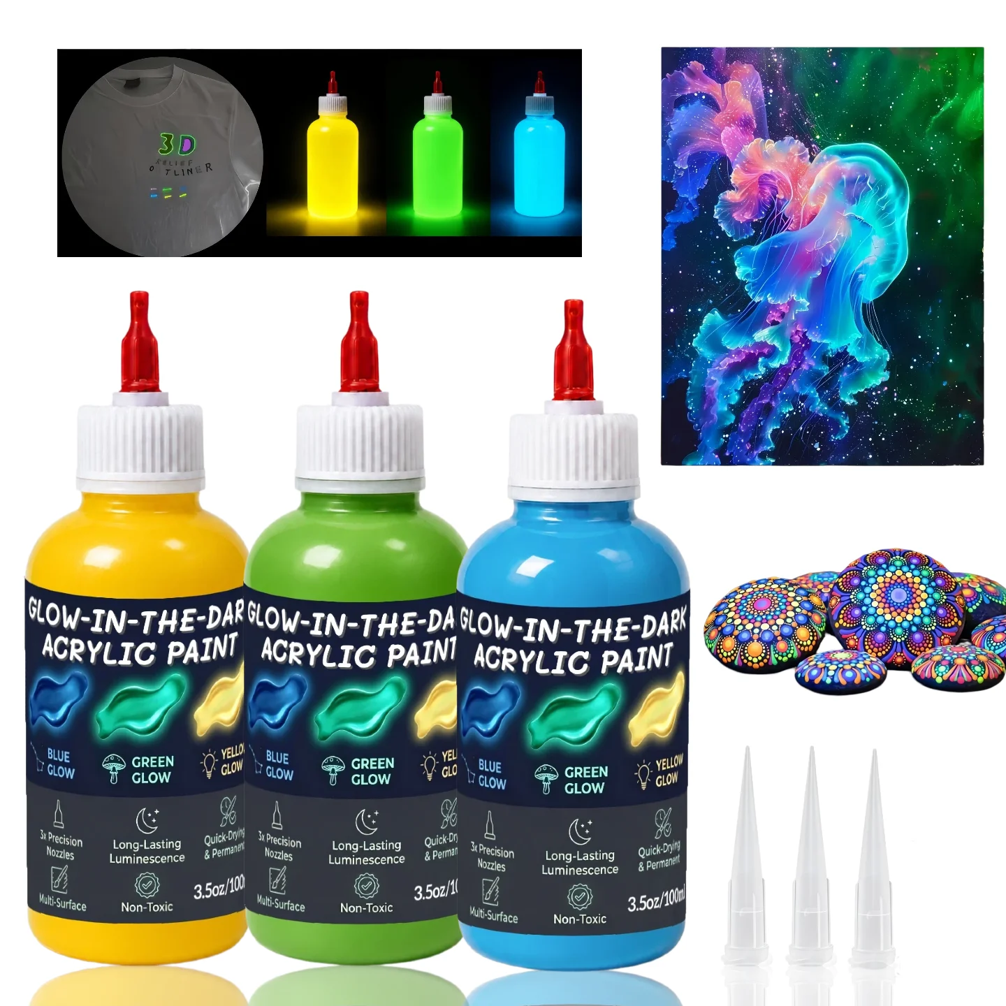 Glow-in-the-Dark Acrylic Paint Luminous Art Supplies Night Glow For Professional DIY Hand-Painting Canvas Rock