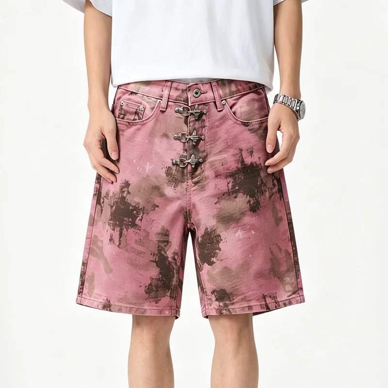 

Summer Metal Buckle Short Baggy Jeans Men Streetwear Hip Hip Loose Vintage Denim Wide Leg Jeans Shorts Jorts Pant