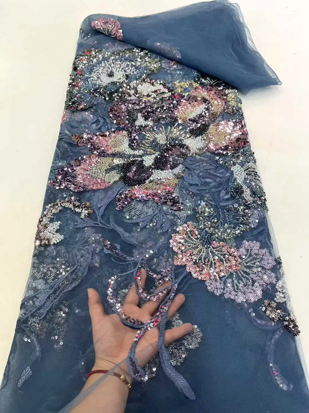 نسيج الدانتيل الأفريقي 2025 جودة عالية الفرنسية ثلاثية الأبعاد زهرة الترتر التطريز الخرز تول أقمشة الدانتيل لفستان الحفلات