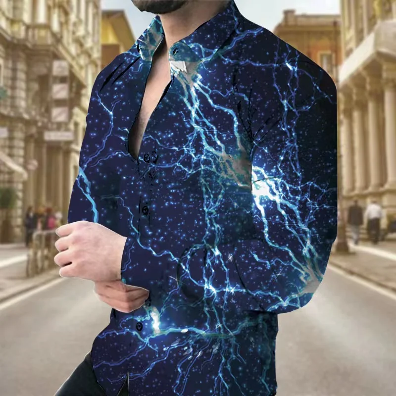 2023 men's clothing flower pattern T-shirt top lapel shirt fashion trend hot sale new retro casual men plus size