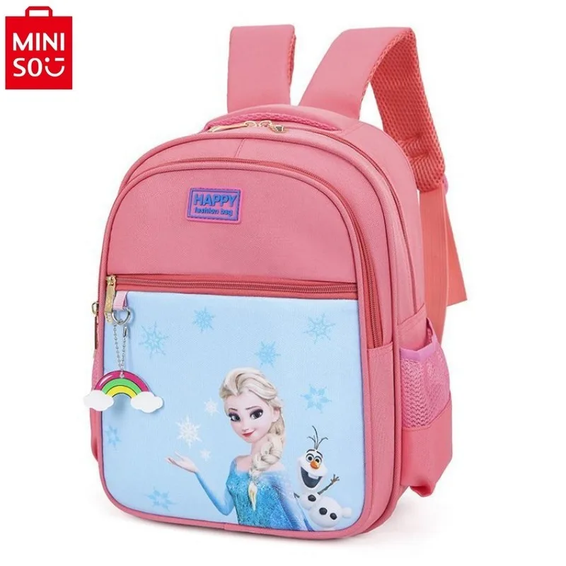 Ransel gambar kartun putri Elsa MINISO, ransel penyimpanan kapasitas besar ringan kualitas tinggi bercetak lucu