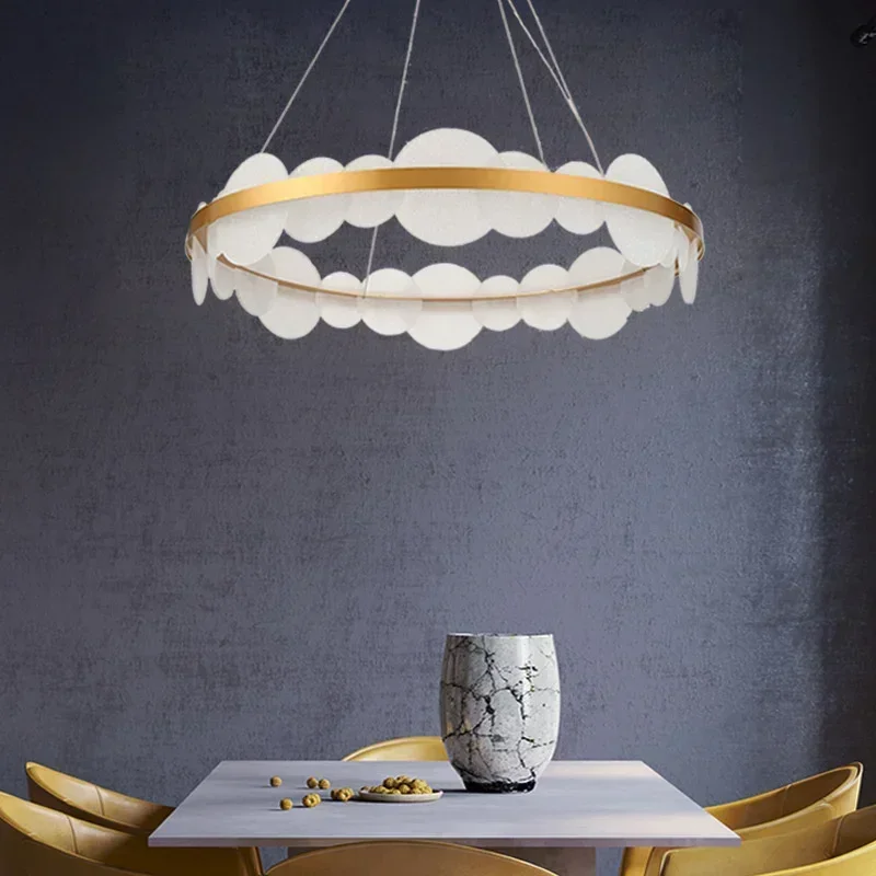 Modern Simplicity Frosting Texture Acrylic Glass Stone LED Pendant Lights Art Lamps for Living Room Home Decoration Chandeliers