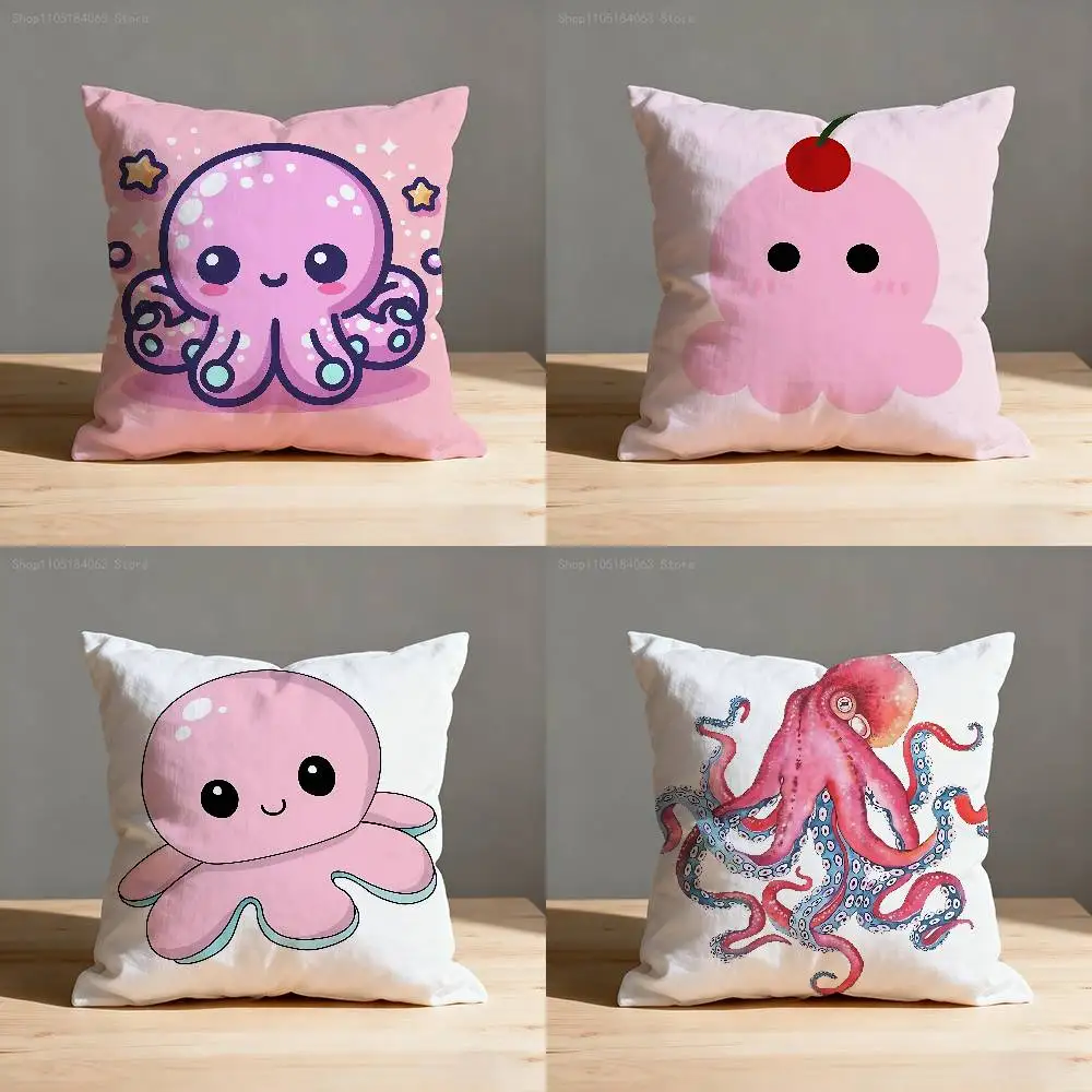 

Cute Pink Octopus Pillowcases Bedroom Living Room Sofa Home Decor Polyester Cushion Cover with Zipper