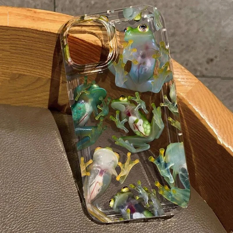 Coque de téléphone transparente à imprimé grenouille réaliste, étui en TPU antichoc pour iPhone 11 12 13 14 15 16 Pro Max XS X XR 7 8 Plus 16E