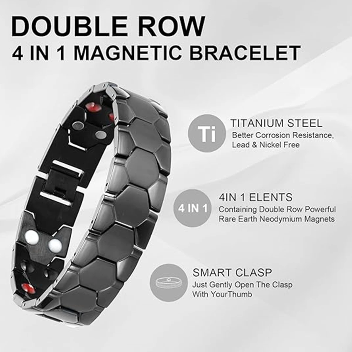 ARADOO Classic Hexagonal Honeycomb Design Titanium Steel Men's Bracelet Hematite Magnetic Therapy Power Wristband