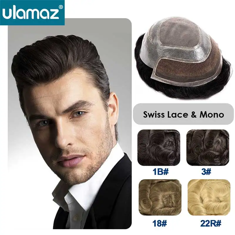 

Lace Front Toupee Hair Prosthesis Man Human Hair Bleach Knots Men's Wigs Mono Lace Hair System For Men Swiss Lace Male Wig 6inch