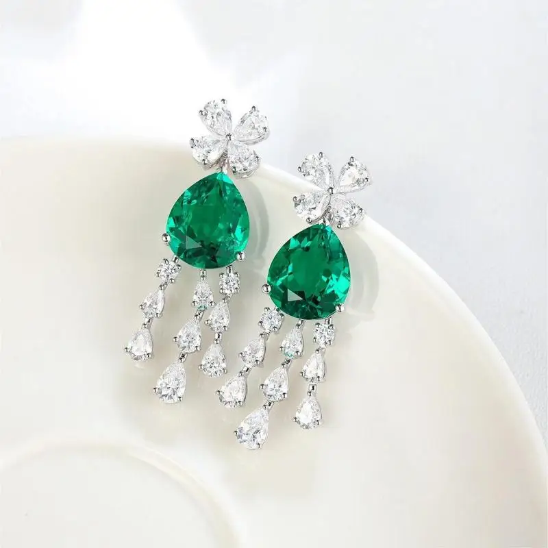 Primiana  7.5ct Lab Grown Emerald S925 Silver Earrings  Fashion Jewelry for Women Party Gifts