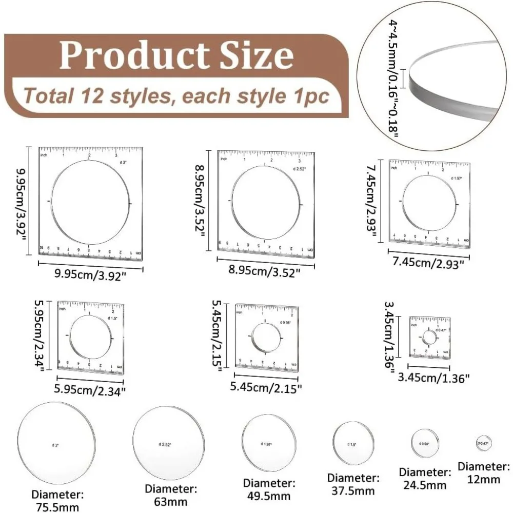 Pack of 6 Router Templates Circle Inlay Templates Clear Drawing Scale Rulers Router Jig Template Decorative Templates Sewing