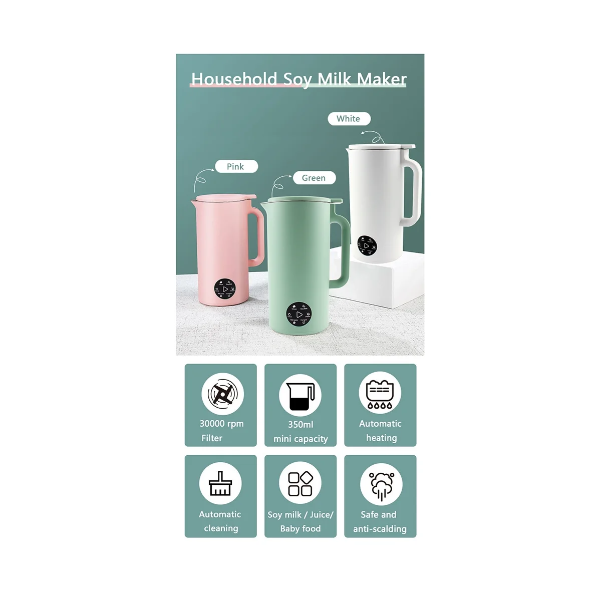 صانع حليب الصويا صانع حليب الصويا خلاط طعام عصارة كهربائية مطحنة الحبوب آلة حليب فول الصويا خلاط خالي من الفلتر الوردي الاتحاد الأوروبي التوصيل