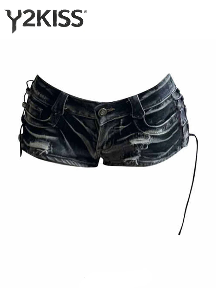 

Summer Women American Retro Low Rise Jean Shorts Y2K Harajuku Dark Academia Korean Kpop Chic 2000s Denim Hot Pants Japanese Punk