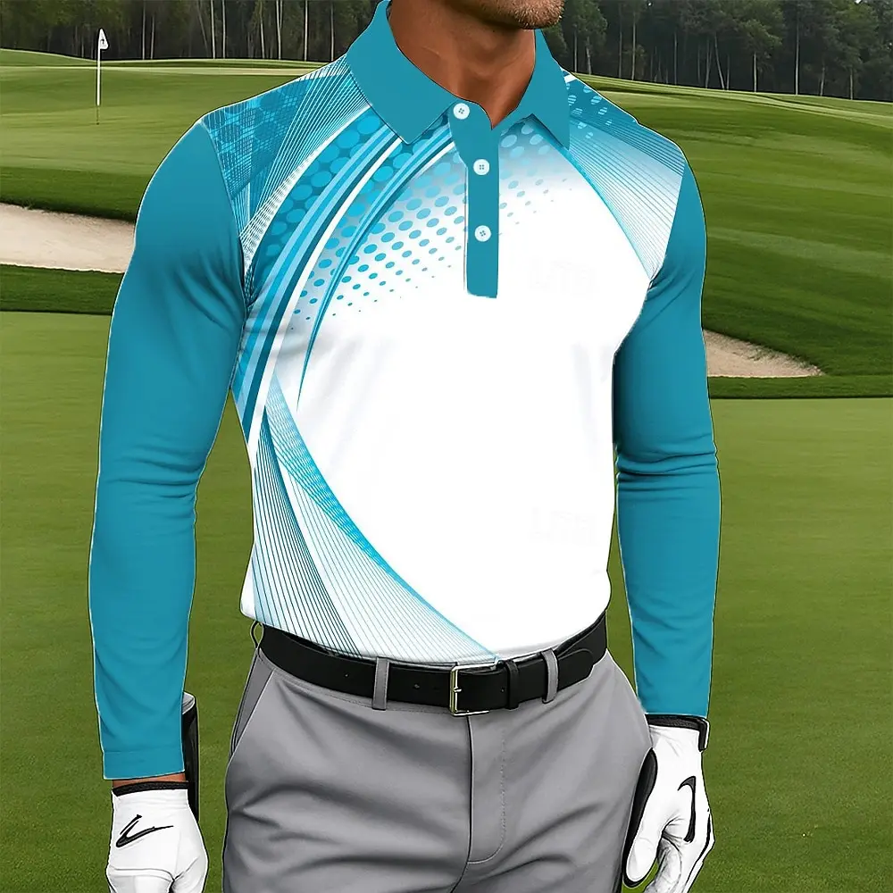 Men's Abstract Geometic Polo Golf Polos Shirts Long Sleeve Polo Shirts Lapel Casual Athleisure 3D Print Buttons Spring