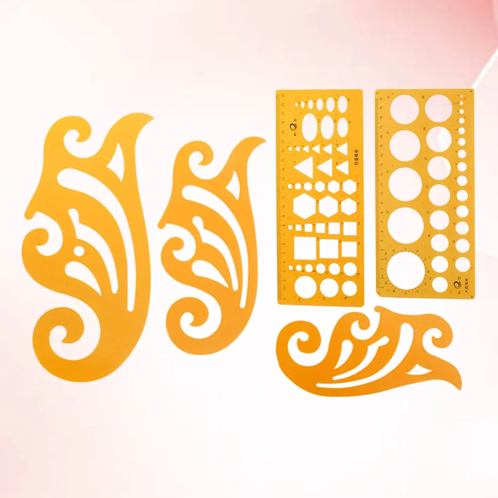 5 قطعة قالب رسم تصميم قوالب مسطرة برتقالية شفافة من البلاستيك القوي أشكال مختلفة دوائر بيضاوية مربعات