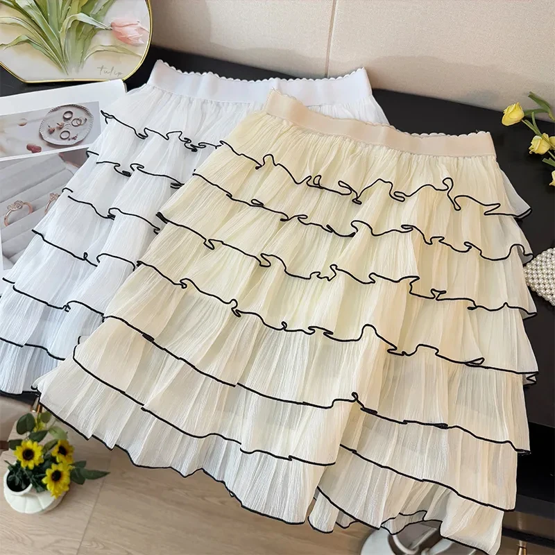 

Милая юбка Y2k, женская французская сказочная сетчатая многослойная мини-юбка для торта, мода 2025, универсальная короткая юбка трапециевидной формы с высокой талией