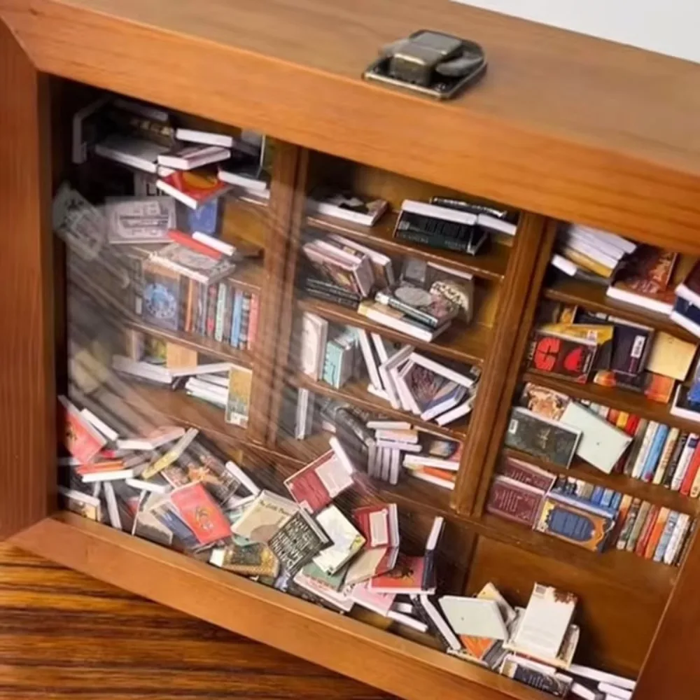 Bookshelf Decor Anxiety Bookshelf Home Desktop Decoration Fidget Toys Miniature Wooden Bookshelf Wooden Handmade Figurine Statue