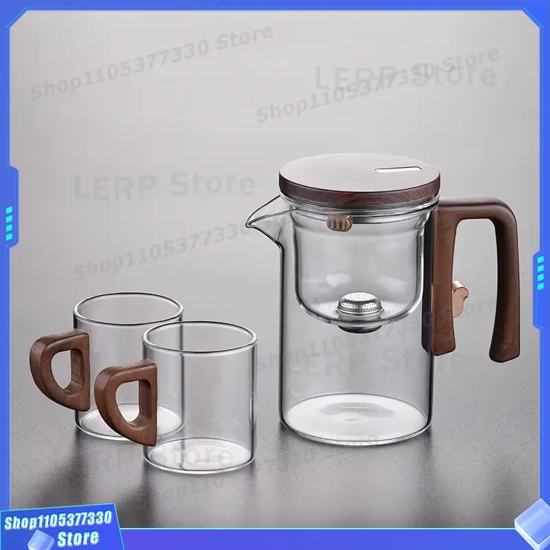 High Borosilicate Glass Teapot With Wooden Handle Heat Resistant Water Separation Coffee Tea Fruit Infusion Tank Set For Home