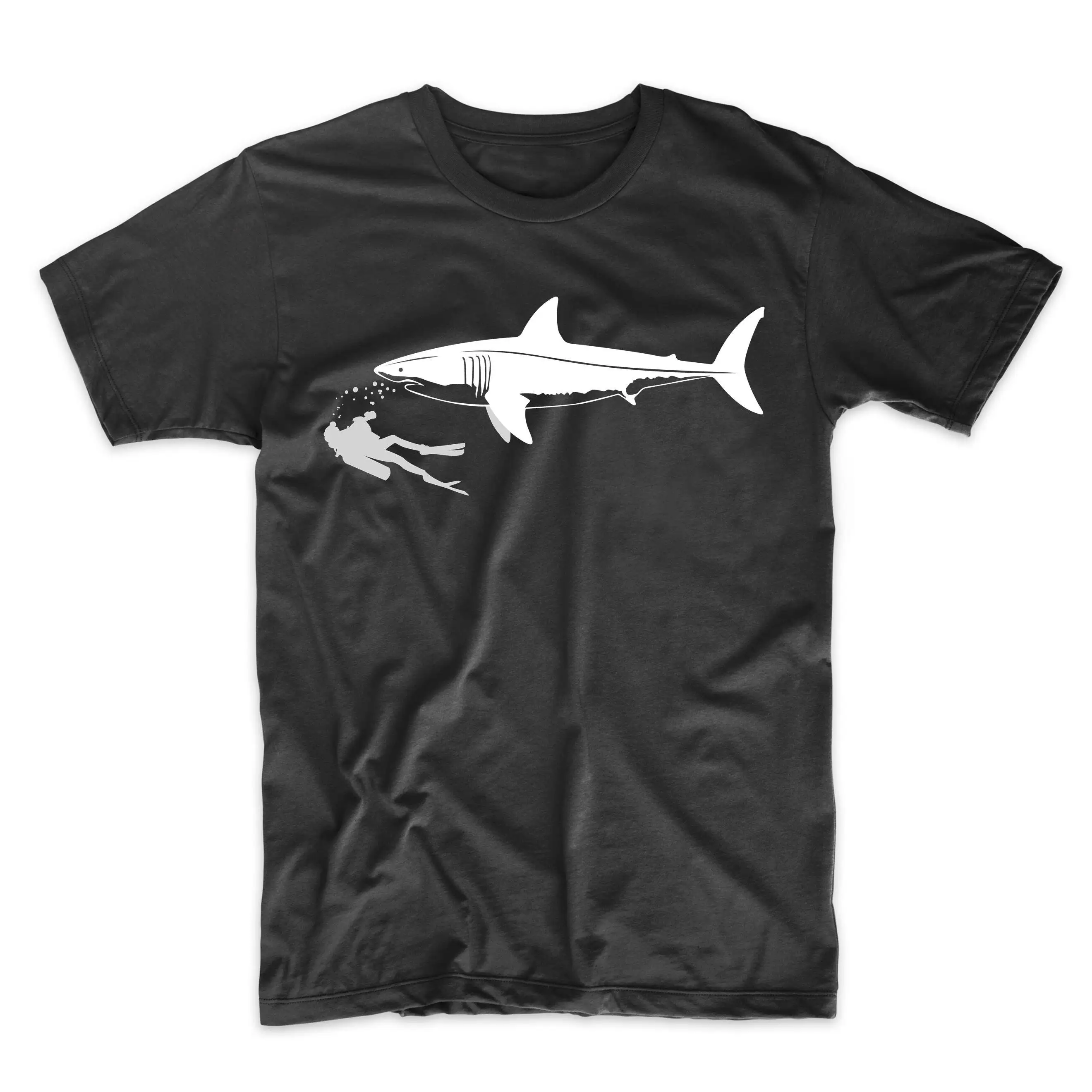 Men'S Shark T Shirt Scuba Diver Swimming With Great White