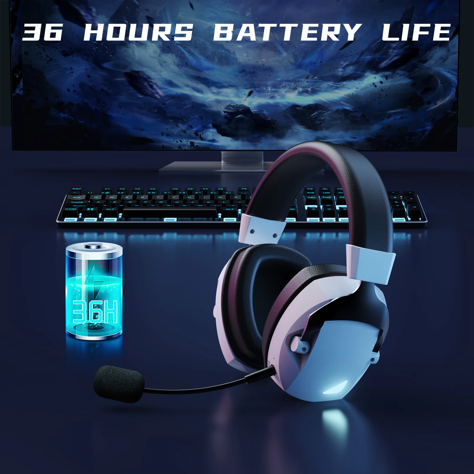 PHONEPACE Gaming Headset Ultra Low Latency Wireless Bluetooth Wired Tri Mode with Detachable Mic for PC PS5 Switch Mobile image 2