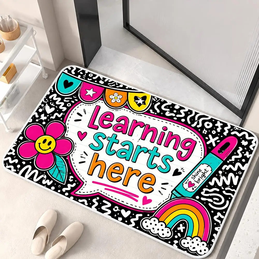 Groovy Theme Classroom Floor Mat Flannel Rug Soft Non Slip Washable Door Mat for Bathroom Bedroom Kitchen Home Decor