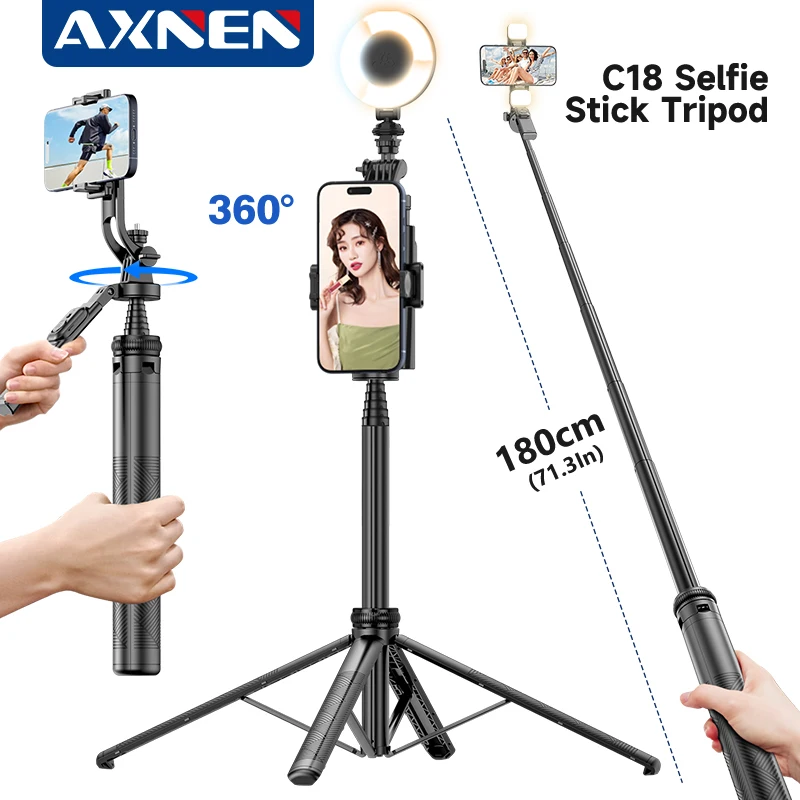 AXNEN C18 360 °   Palo de Selfie giratorio, trípode estable, cuadrápode equilibrado, disparo estable, inalámbrico, Bluetooth, para viaje, portátil
