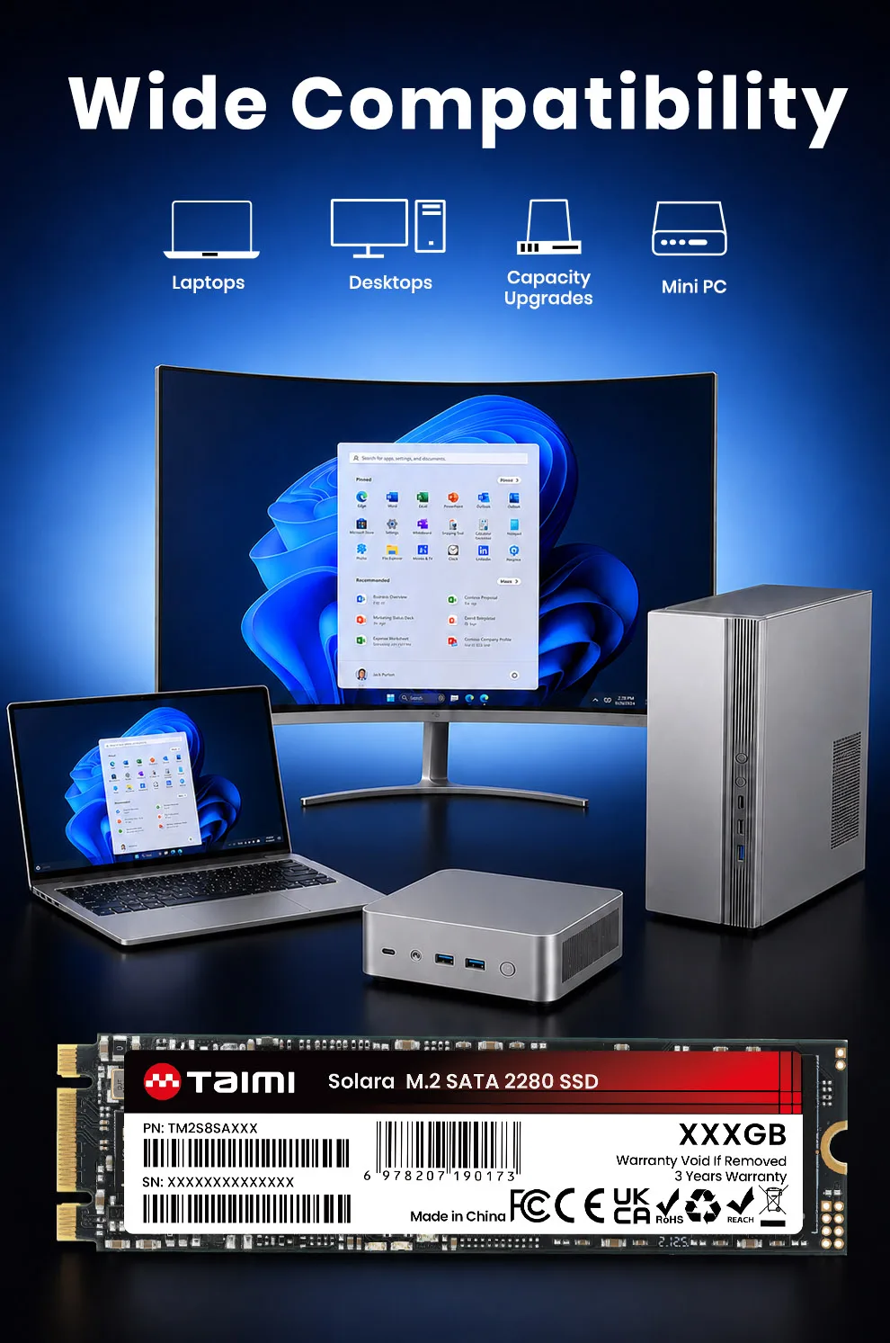 Taimi M.2 SATA Ⅲ SSD 2280 NGFF 128GB 256GB 512GB 1TB 2TB Interne Solid-State-Festplatte für PC Desktop Laptop Mini-PC – Detail 7