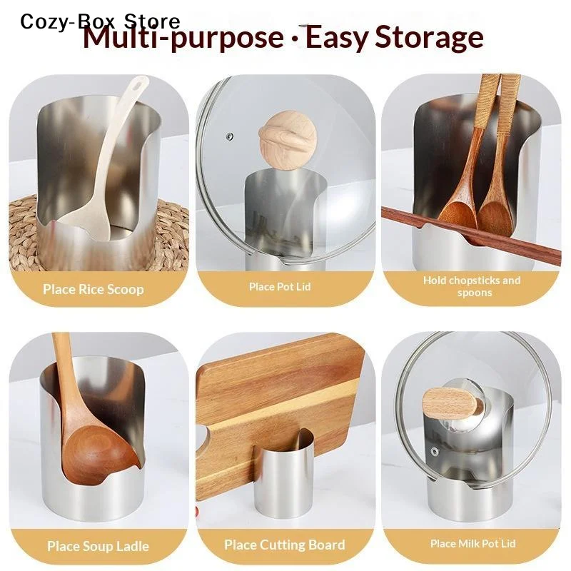 [ZY]Stable Stainless Steel Spoon Holder Easy To Clean Stainless Steel Spatula Holder Heat-Resistant Soup Spoon Rack Dinning Tool