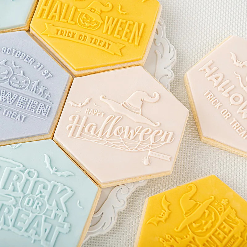 Happy Halloween Letters Pumpkin Pattern Embosser Stamp Acrylic Fondant Biscuit 3D Embossed Mold Bakery Cake Decoration Tools