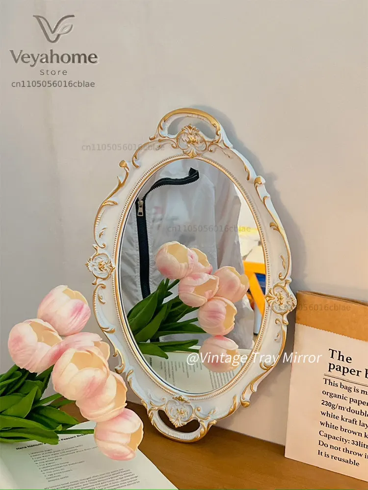 makeup Internet celebrity vanityFrench retro mirror desktop ornament jewelry display storage plate photo