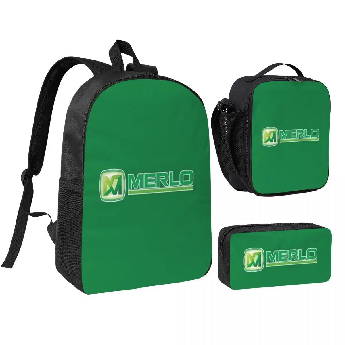 

Merlo Logo Backpack Student Boys Girls BookBag School Bag Computer Shoulder Bags 3ps Insulated Lunch Bag Pencil Case