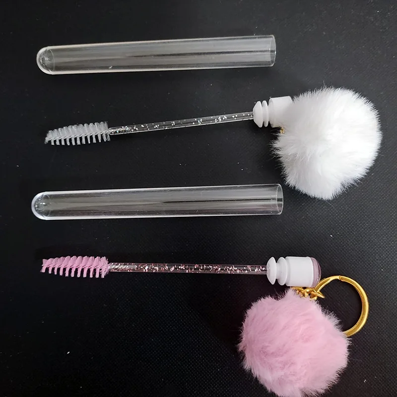 1Pc Wimper Borstel Met Sleutelhanger Pluche Bal Mascara Wand Voor Wimper Verlenging Crystal Wenkbrauw Borstel Met Container Make-Up Tool