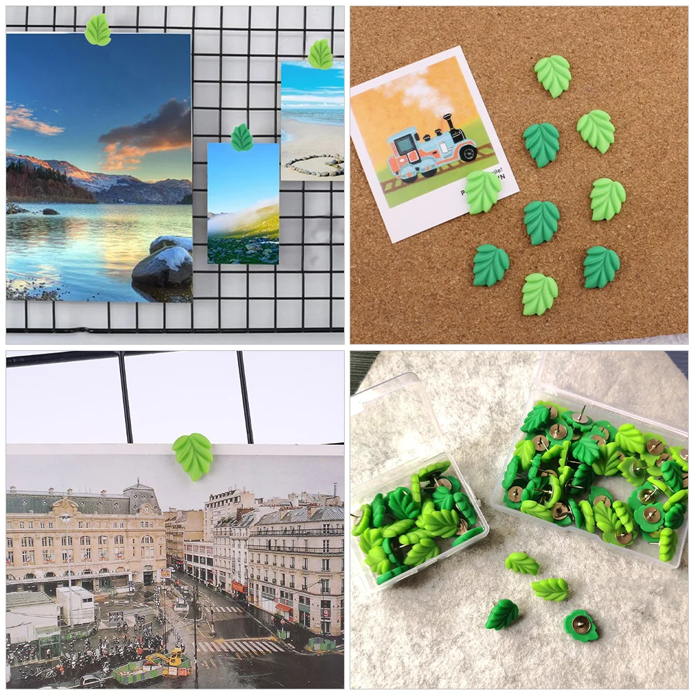 30pcs Green Leaves Flat Thumb Tacks Decorative Drawing Pins Office Supplies Push Pins Wooden For Cork Boards Photo Wall Nail