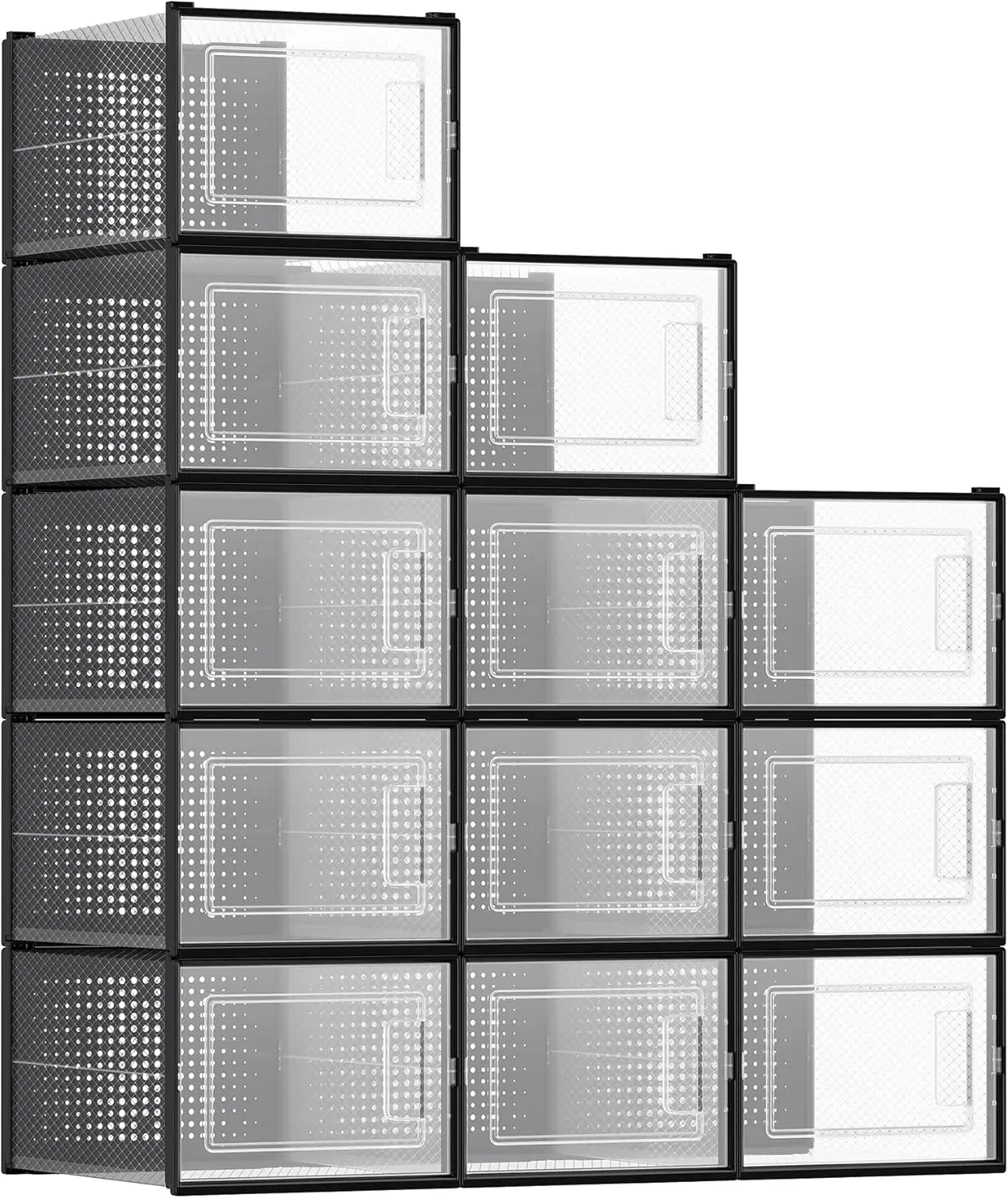 

Упаковка из 12 прозрачных пластиковых коробок для обуви, штабелируемые органайзеры для хранения кроссовок в шкафу, 13,7x9,9x7,4 дюйма, прозрачный черный