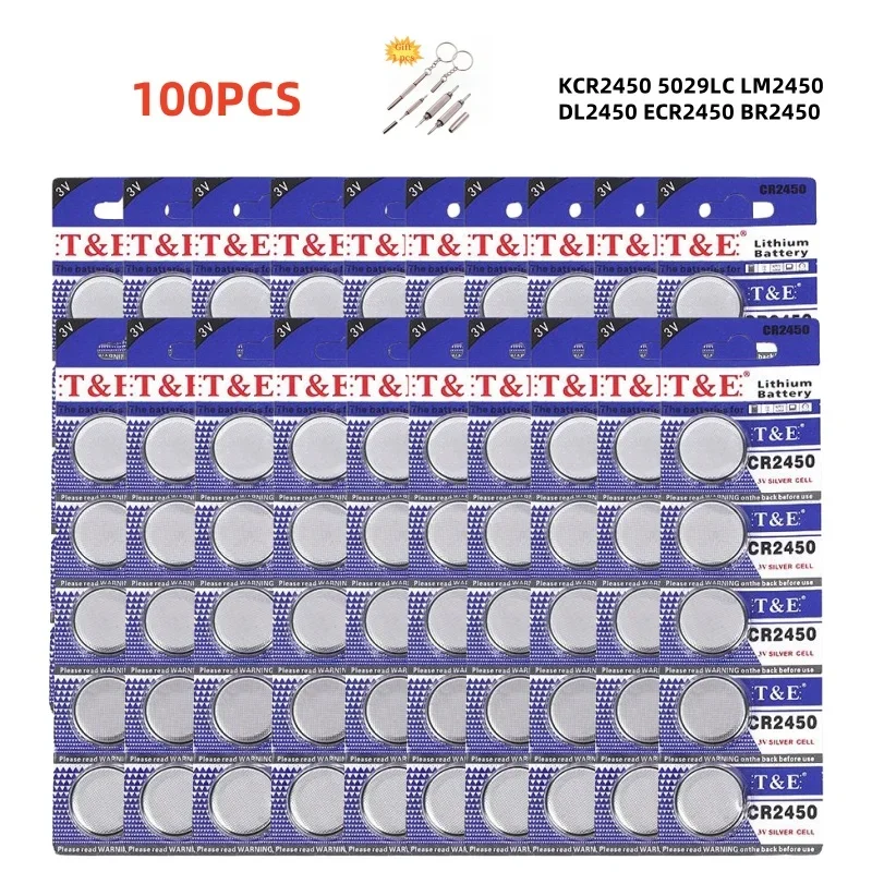 100PCS Coin Cells CR2450 Battery KCR2450 5029LC LM2450 DL2450 ECR2450 BR2450 3V Lithium Battery For Watch Car Key Remote Button