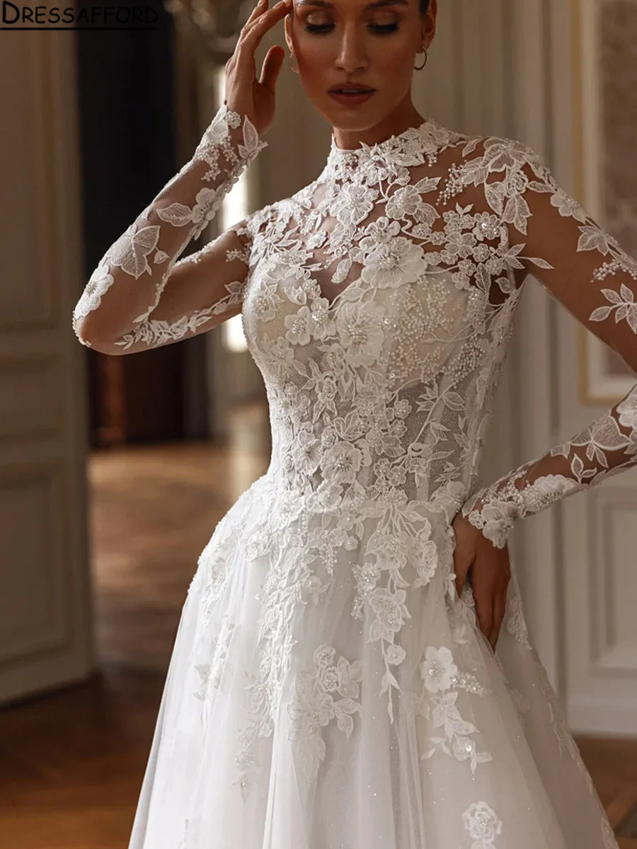 Long sleeve Lace Wedding Dress 2024 Europe New Appliques White Bride Dresses For women